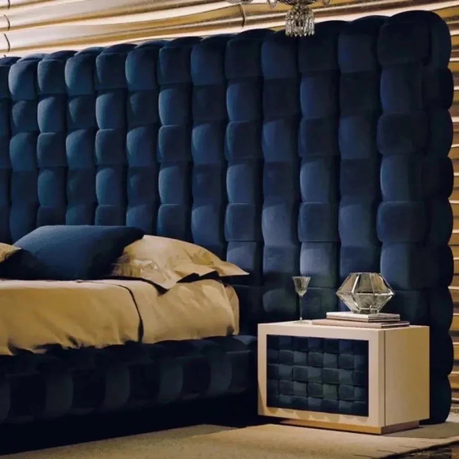 BigBoss Premium Upholstered Bed With Side Tables in Suede - Luxe Maple