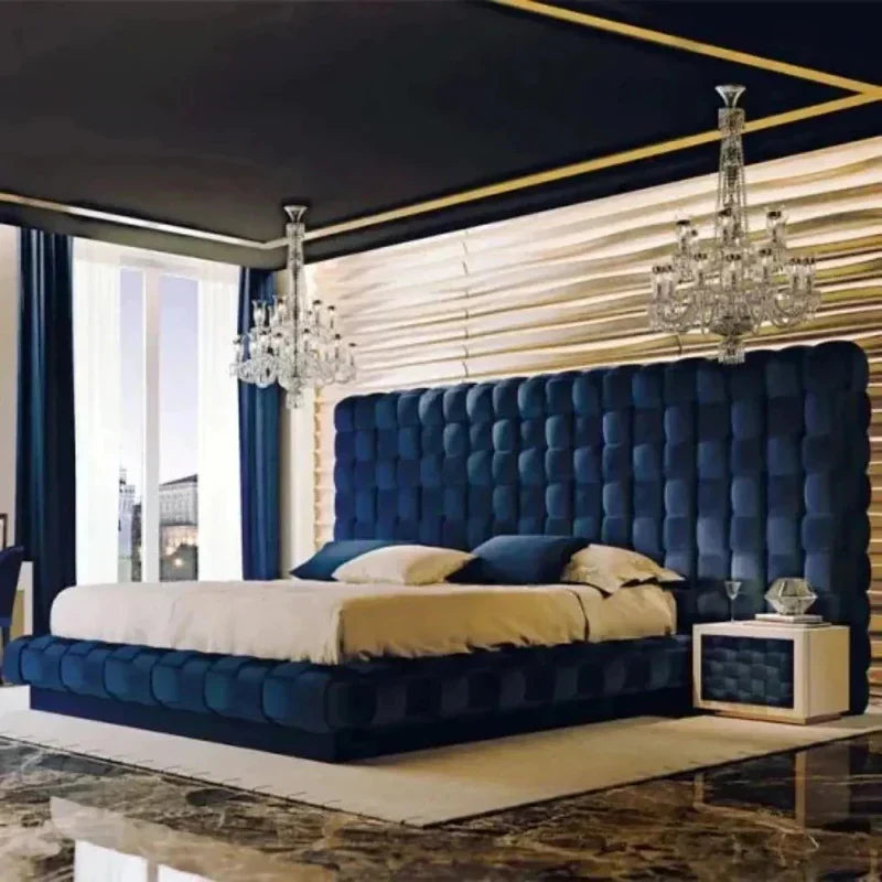 BigBoss Premium Upholstered Bed With Side Tables in Suede - Luxe Maple