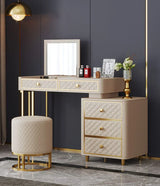 Oscar Dressing Table With Ottoman In Stainless Steel - Gold - Luxe Maple