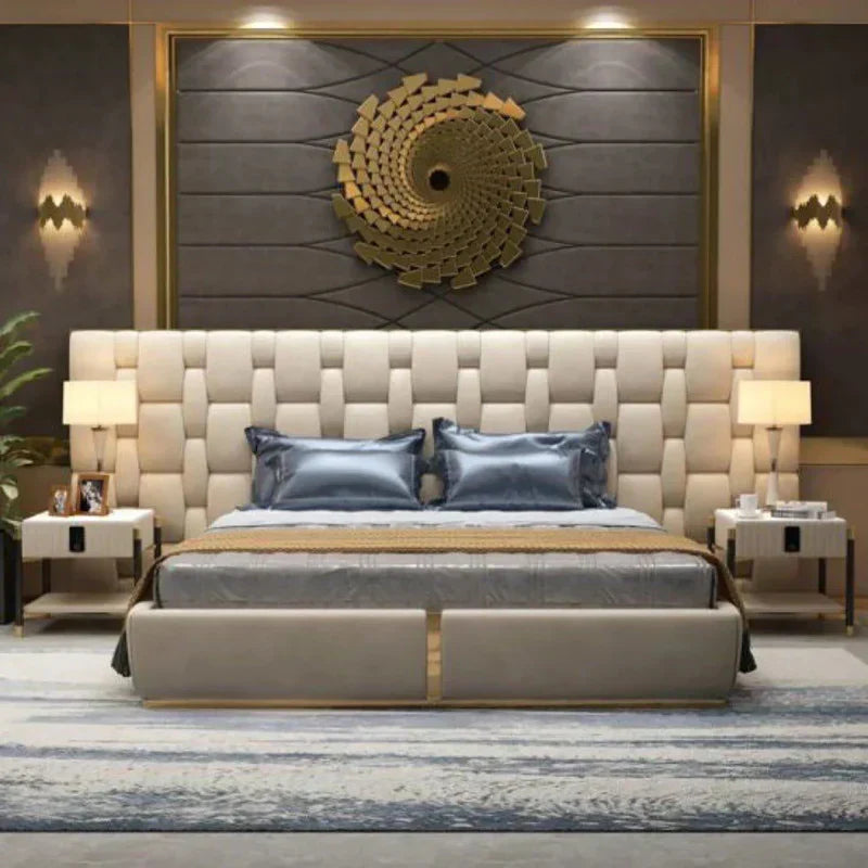 Casper Premium Upholstered Bed With Side Tables in Suede - Luxe Maple