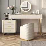 Pacific Dressing Table With Ottoman In Stainless Steel - Gold - Luxe Maple