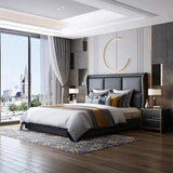 France Luxury Upholstered Bed in Leatherette - Luxe Maple