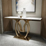 Oval Golden Console Table - Stainless Steel - Luxe Maple