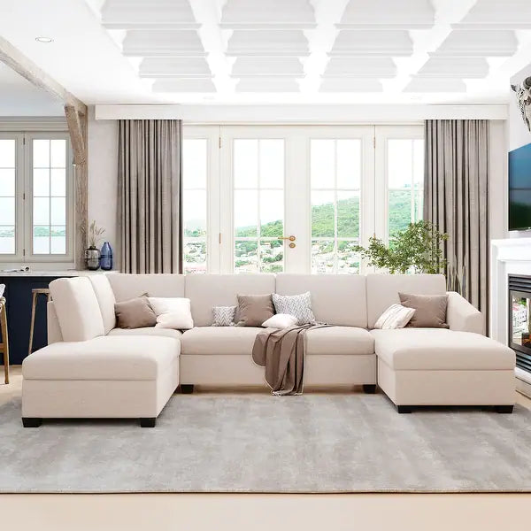 Jeffo Modern Suede Sectional U Shape Sofa - Luxe Maple