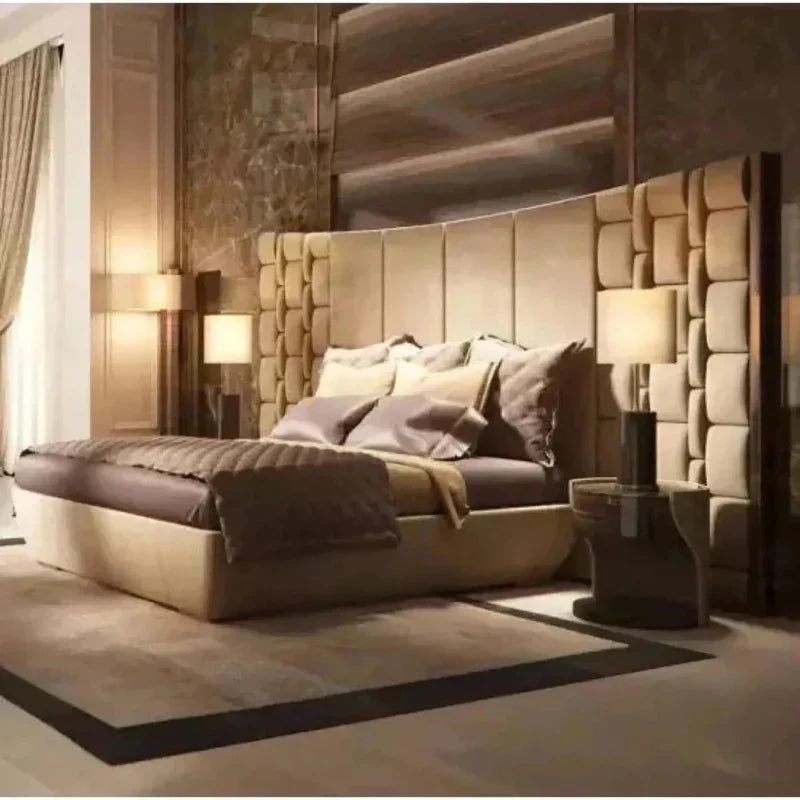 Jack & Hill Premium Upholstered Bed With Side Tables in Suede - Luxe Maple