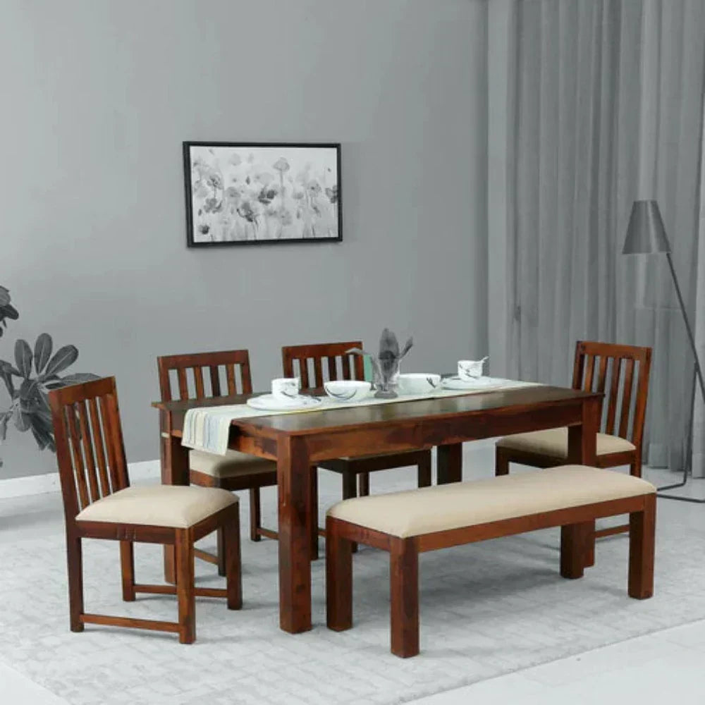 Tipsy 6 Seater Dining Table in Wenge Color (Sheesham Wood) - Luxe Maple