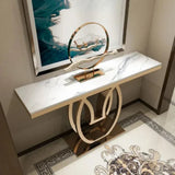 Oval Golden Console Table - Stainless Steel - Luxe Maple