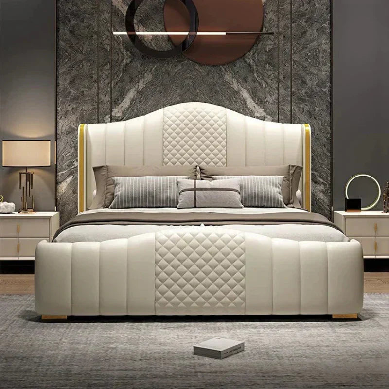 Mario Luxury Upholstered Bed in Leatherette | Modern Luxury Bed - Luxe Maple