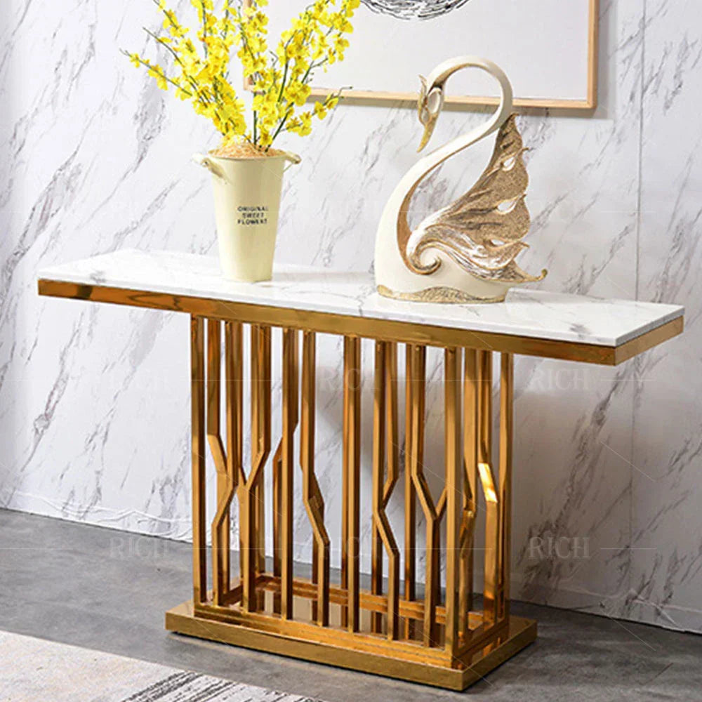 Uniline Golden Console Table - Stainless Steel - Luxe Maple