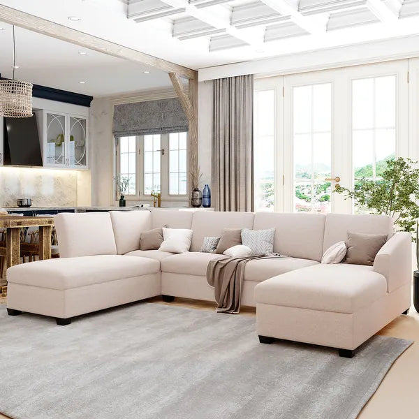 Jeffo Modern Suede Sectional U Shape Sofa - Luxe Maple