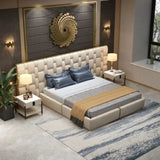 Casper Premium Upholstered Bed With Side Tables in Suede - Luxe Maple