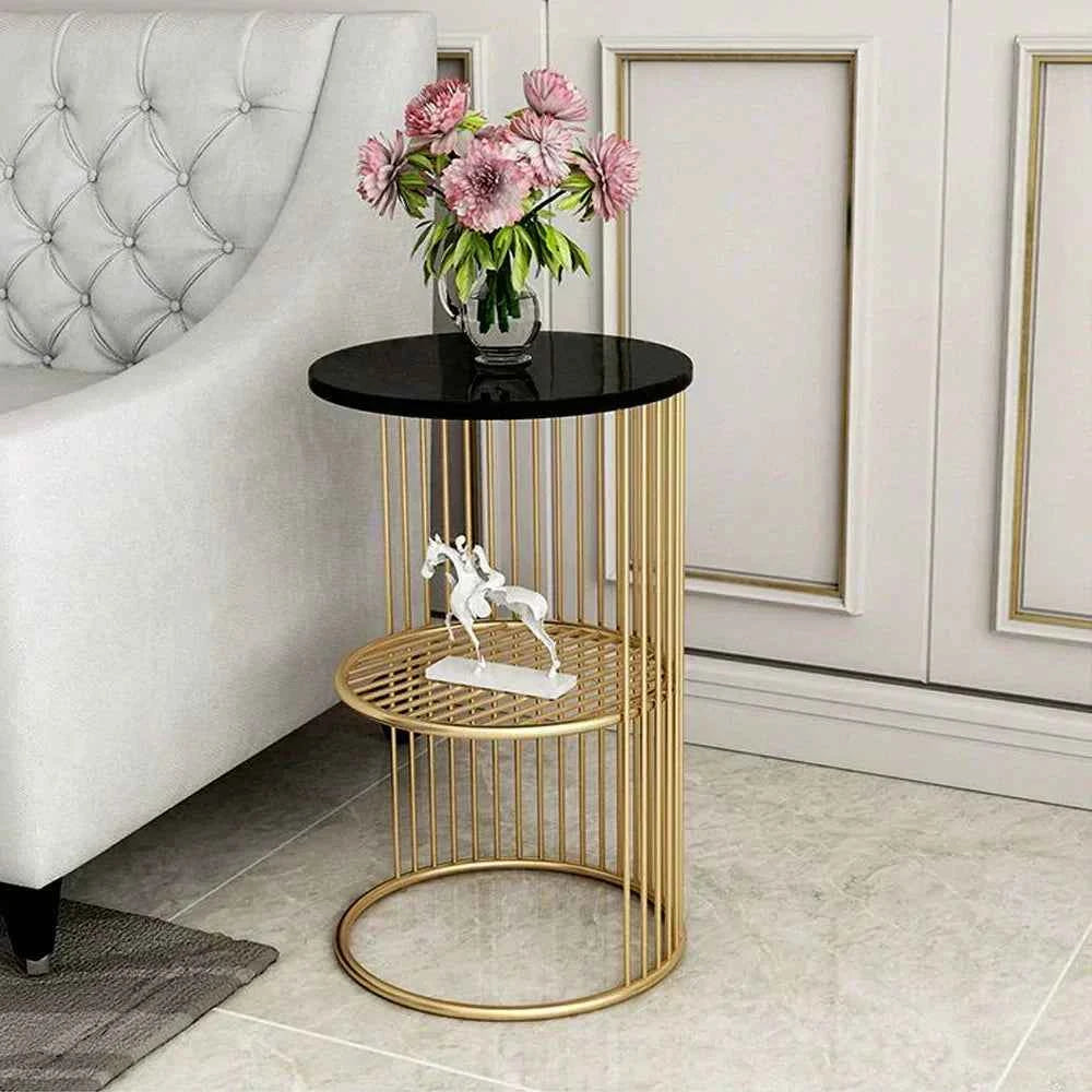 Inox Side Table in Stainless Steel with Marble Top